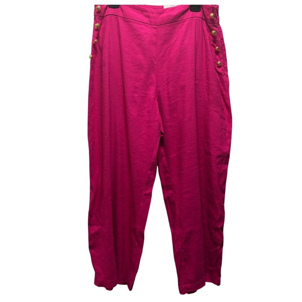 INC Wide Leg High Rise Linen Blend Pants Size 14 Pink Dragonfruit